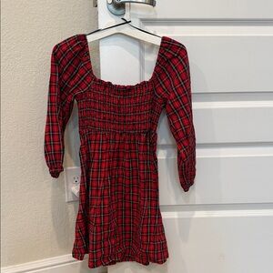 Old Navy Red and Black Plaid Smocked Dress